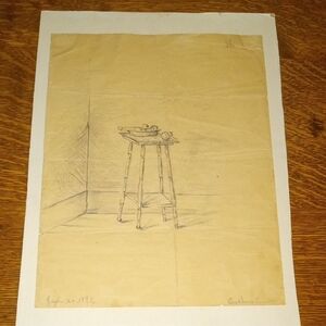 Antique Sketch of a Stool on Tan Paper